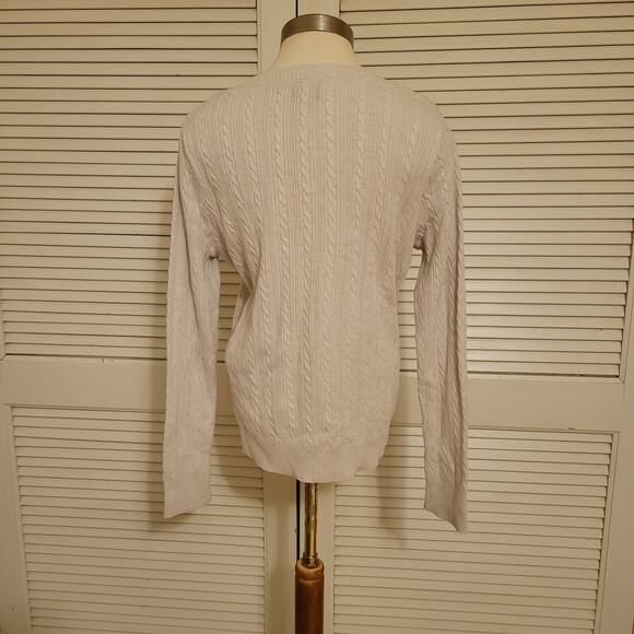 Sonoma 100% Cotton Cable Knit Sweater Women's L Beige V-Neck Pullover Top - Picture 5 of 11